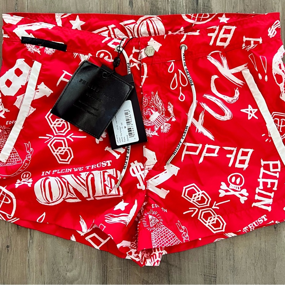 Philipp Plein Bold Red Men’s Athletic Swim Shorts